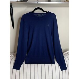 Dunning Golf Merino Wool Sweater Mens M Blue V-Neck Pullover Logo Classic Fit